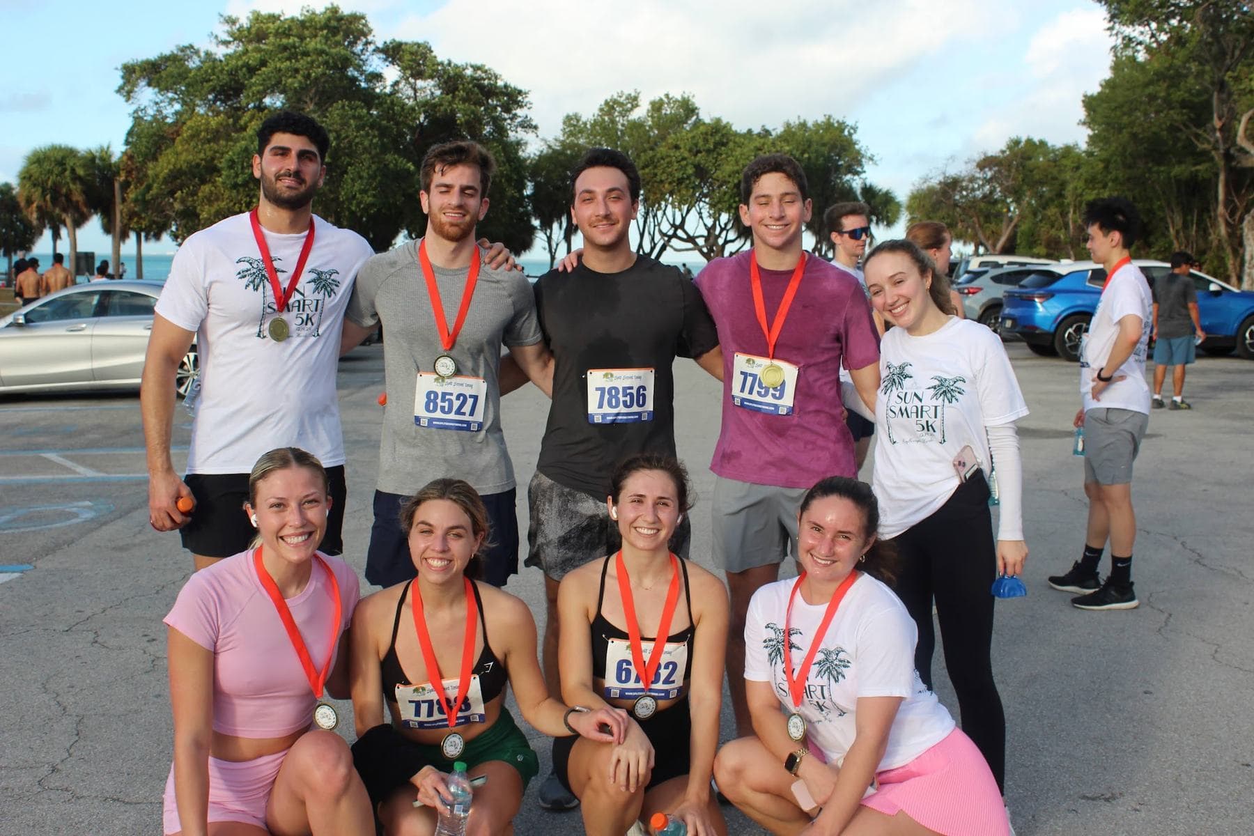 A big group of finishers wearing their medals
